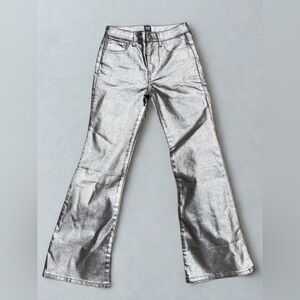 Gap Kids High Rise Metallic 70s Flare Jeans NWOT size 10 youth silver pants